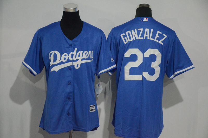 Womens 2017 MLB Los Angeles Dodgers #23 Gonzalez Blue Jerseys